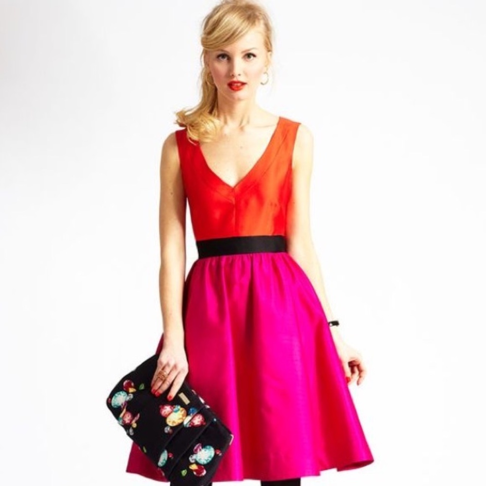 KATE SPADE Bold Pink Orange Color Block Dress - Sz 8